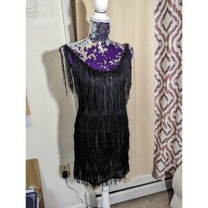 Black Small Flapper Fringe Mini Dress - Costume 40s 50s Halloween